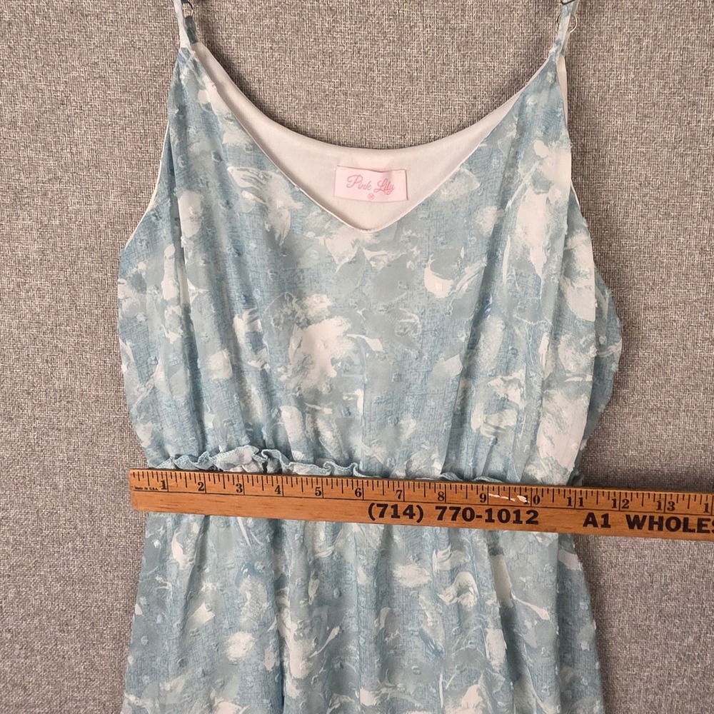 Floral Swiss Dot Mini Babydoll Dress Medium V-Neck Adjustable Strap Cottagecore - Picture 4 of 9